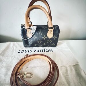Louis Vuitton Nano Speedy Brown Canvas Monogram Top Handle / Cross body Bag